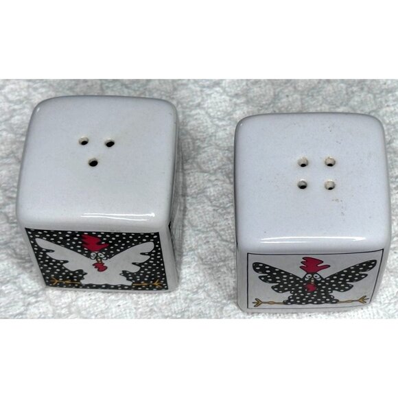 Ceramic Chicken Rooster Salt Pepper Shakers Set Polka Dot Design Replacement - Picture 4 of 6
